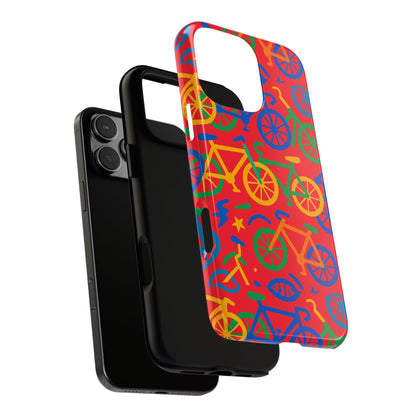 Vibrant 3D Bicycle Pattern Protective Phone Case in Colourful Retro Design for Stylish Protection Compatible with iPhone 13, 14, 15 & 16 – all models including Pro, Pro Max & Plus