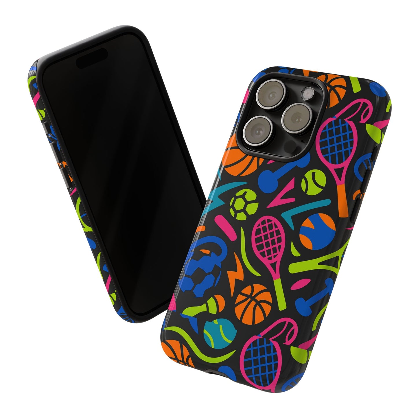 vibrant 3d sport-themed protective phone case in multicolour design for active lifestyle compatible with iphone 13, 14, 15 & 16 – all models including pro, pro max & plus