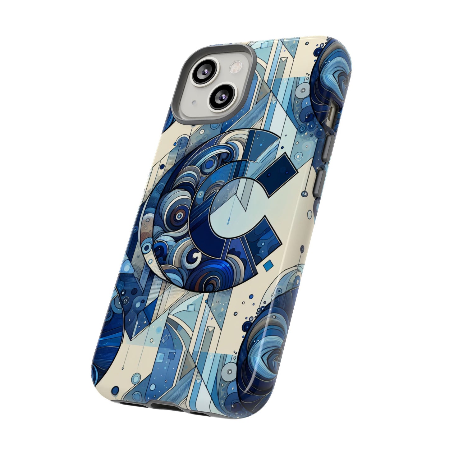 blue alphabet c phone case for smartphone protection with 3d wrap design, shock absorption, uv protection, durable silicone material, suitable for tech enthusiasts and individuality seekers