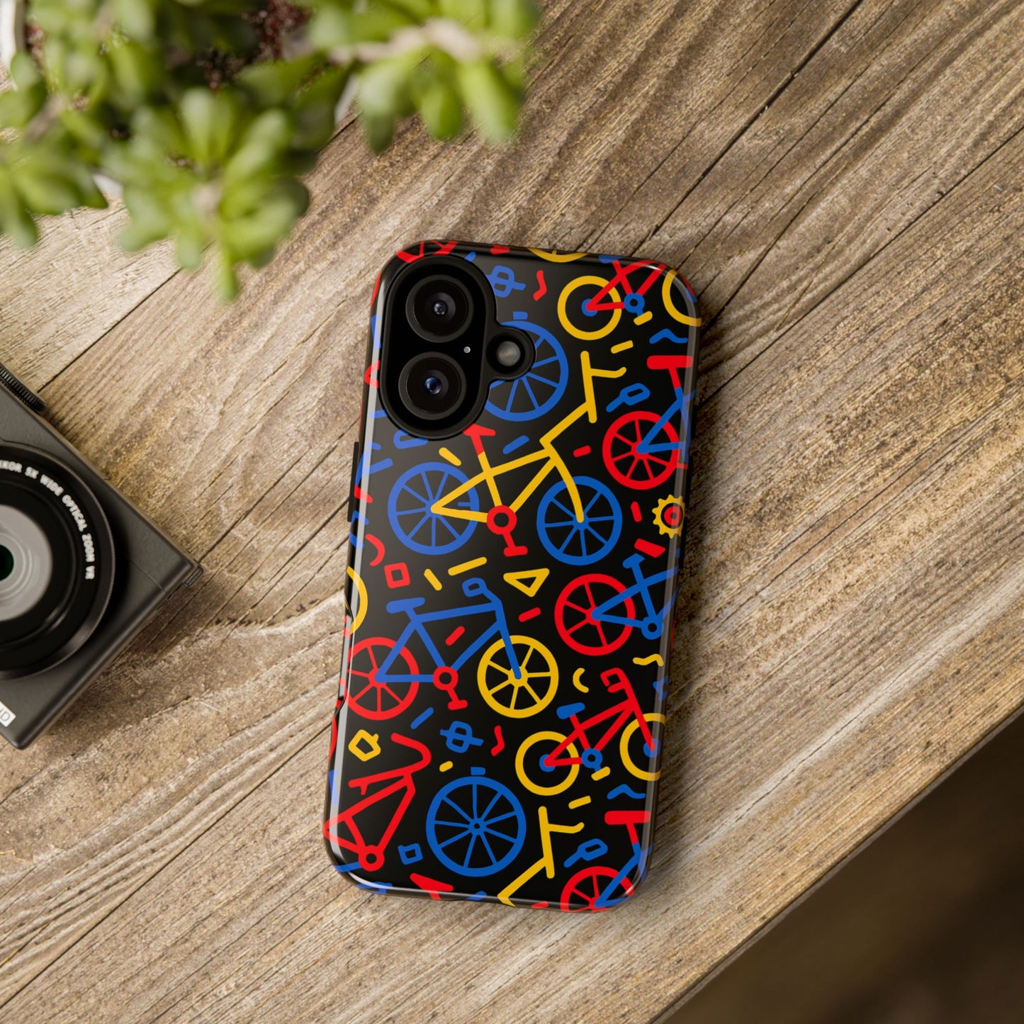 multicolour 3d bicycle phone case with retro design for stylish protection compatible with iphone 13, 14, 15 & 16 – all models including pro, pro max & plus