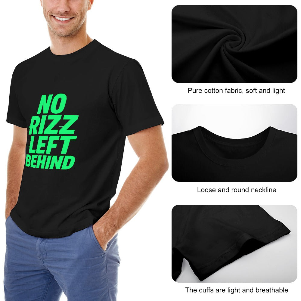 men's t-shirt 100% cotton no rizz left behind graphic tee for casual wear, fitness, and everyday comfort, soft and breathable cotton fabric, stylish and durable design