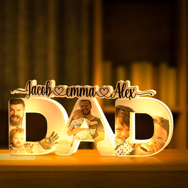 personalized father's day night lamp custom acrylic family photo dad night light with name gift for men and husbands