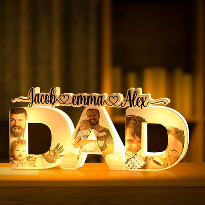 Personalized Father's Day Night Lamp Custom Acrylic Family Photo Dad Night Light with Name Gift for Men and Husbands
