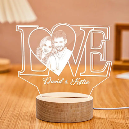 Personalized LOVE 3D Acrylic Night Light with Text & Photo for Home Decor, Kids Room, Living Room, Unique Gift Idea