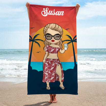 Tropical Summer Sunset Beach Towel - Gift For Bestie, Ultra Soft 60x30 in, Personalised Towel for Beach Days, Machine Washable, Stylish Summer Accessory