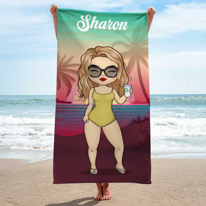 tropical summer sunset beach towel - gift for bestie, ultra soft 60x30 in, personalised towel for beach days, machine washable, stylish summer accessory