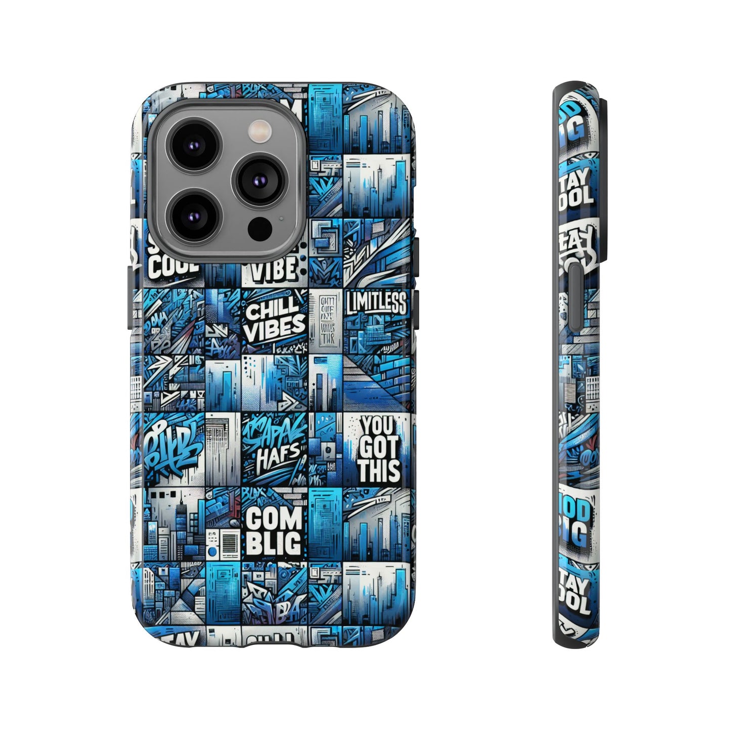 vibrant 3d wrap protective phone case in blue urban aesthetic design for stylish smartphone protection compatible with iphone 13, 14, 15 & 16 – all models including pro, pro max & plus