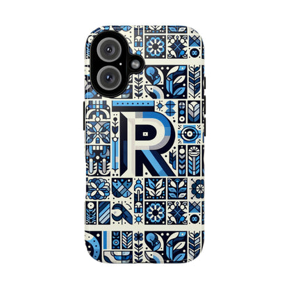 Blue Alphabet R Phone Case with 3D Wrap and Shock Absorption for Kids and Teenagers