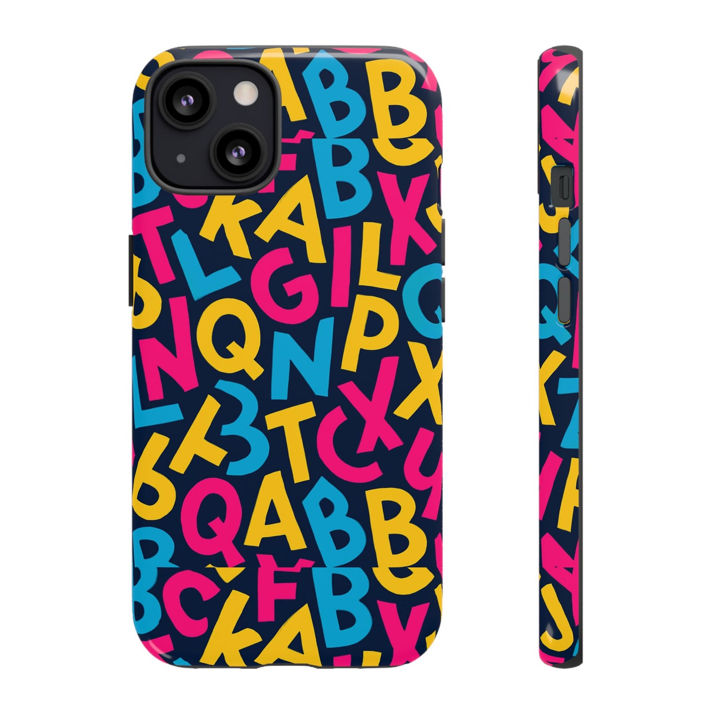 multicolour 3d wrap phone case with playful alphabet design – stylish protection for smartphones compatible with iphone 13, 14, 15 & 16 – all models including pro, pro max & plus