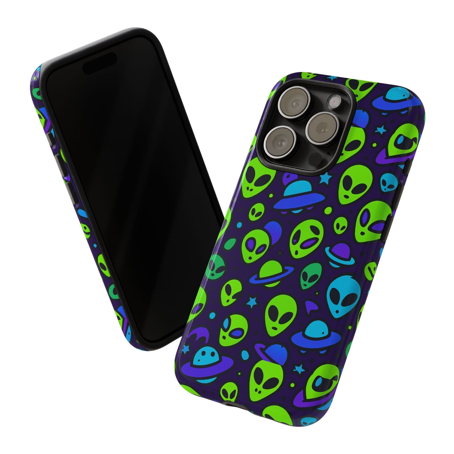 vibrant alien 3d wrap protective phone case in multicolour design for fun smartphone accessories compatible with iphone 13, 14, 15 & 16 – all models including pro, pro max & plus