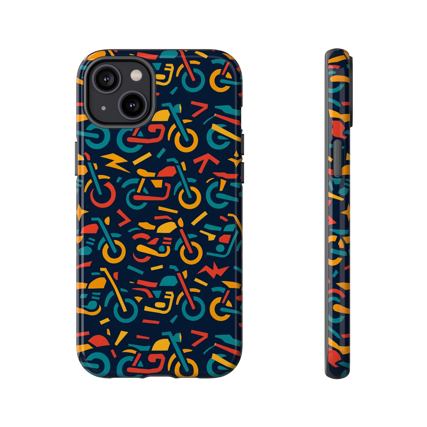 vibrant multicolour motorcycle design protective phone case for stylish protection – compatible with iphone 13, 14, 15 & 16 – all models including pro, pro max & plus