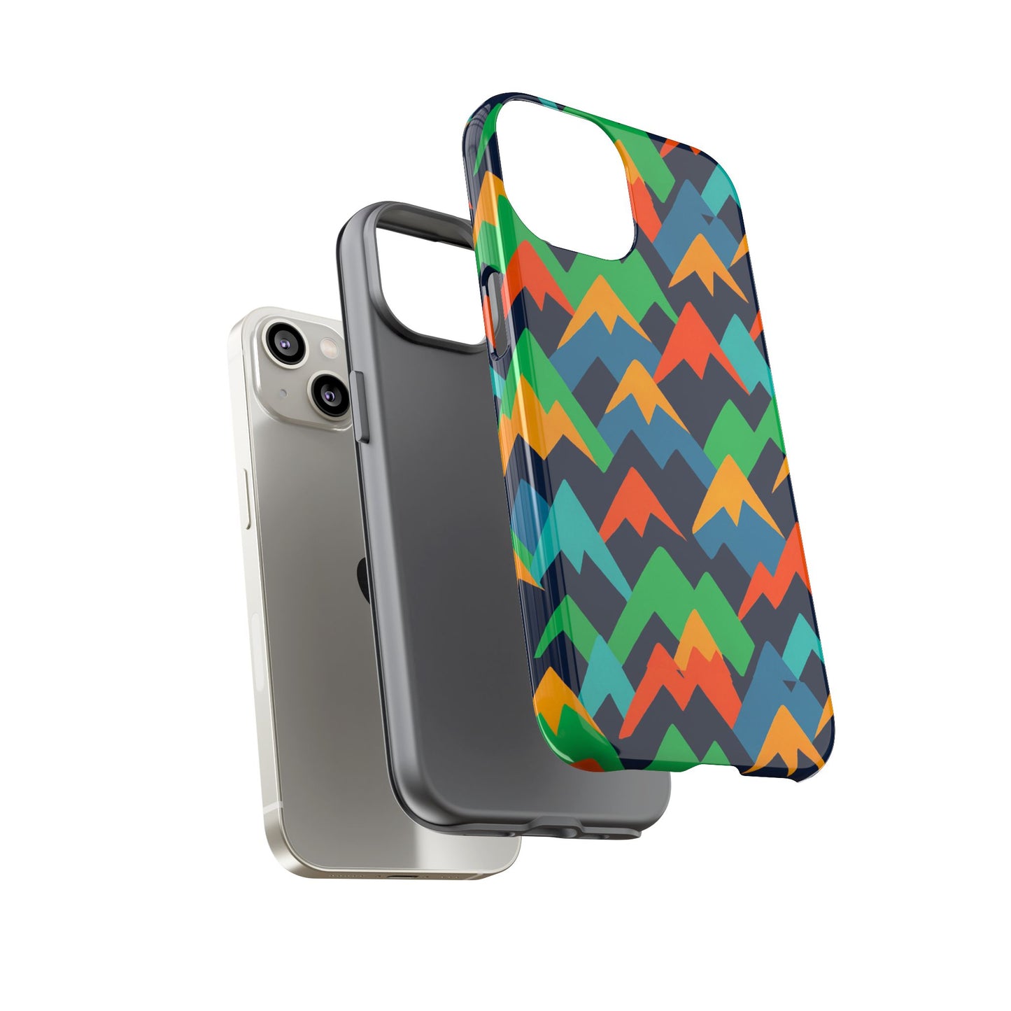 vibrant mountain design protective phone case with colourful abstract pattern for stylish protection compatible with iphone 13, 14, 15 & 16 – all models including pro, pro max & plus