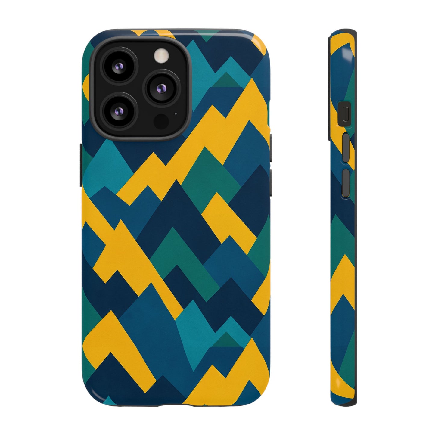 vibrant geometric mountain design protective phone case for unique style and durable protection compatible with iphone 13, 14, 15 & 16 – all models including pro, pro max & plus