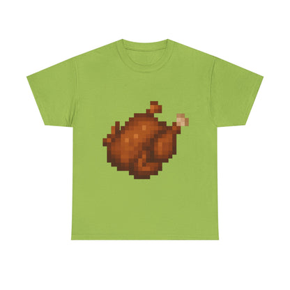 Funny Pixel Turkey Unisex Heavy Cotton Tee for Gamers - Perfect Thanksgiving Shirt, Casual Wear, Comfortable Cotton Tee, Fun Gamer Apparel, Holiday Graphic Tee