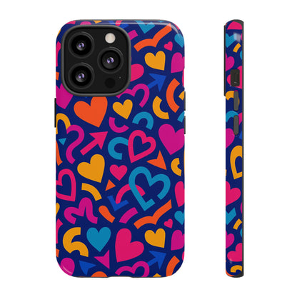 Vibrant Multicolour Heart Pattern Protective Phone Case with 3D Wrap Design for Stylish Smartphone Accessories Compatible with iPhone 13, 14, 15 & 16 – all models including Pro, Pro Max & Plus