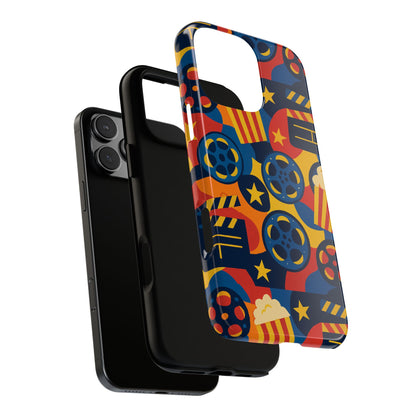 Vibrant Movie-Themed Protective Phone Case with Colourful Film Reel and Popcorn Design for Stylish Protection Compatible with iPhone 13, 14, 15 & 16 – All Models Including Pro, Pro Max & Plus