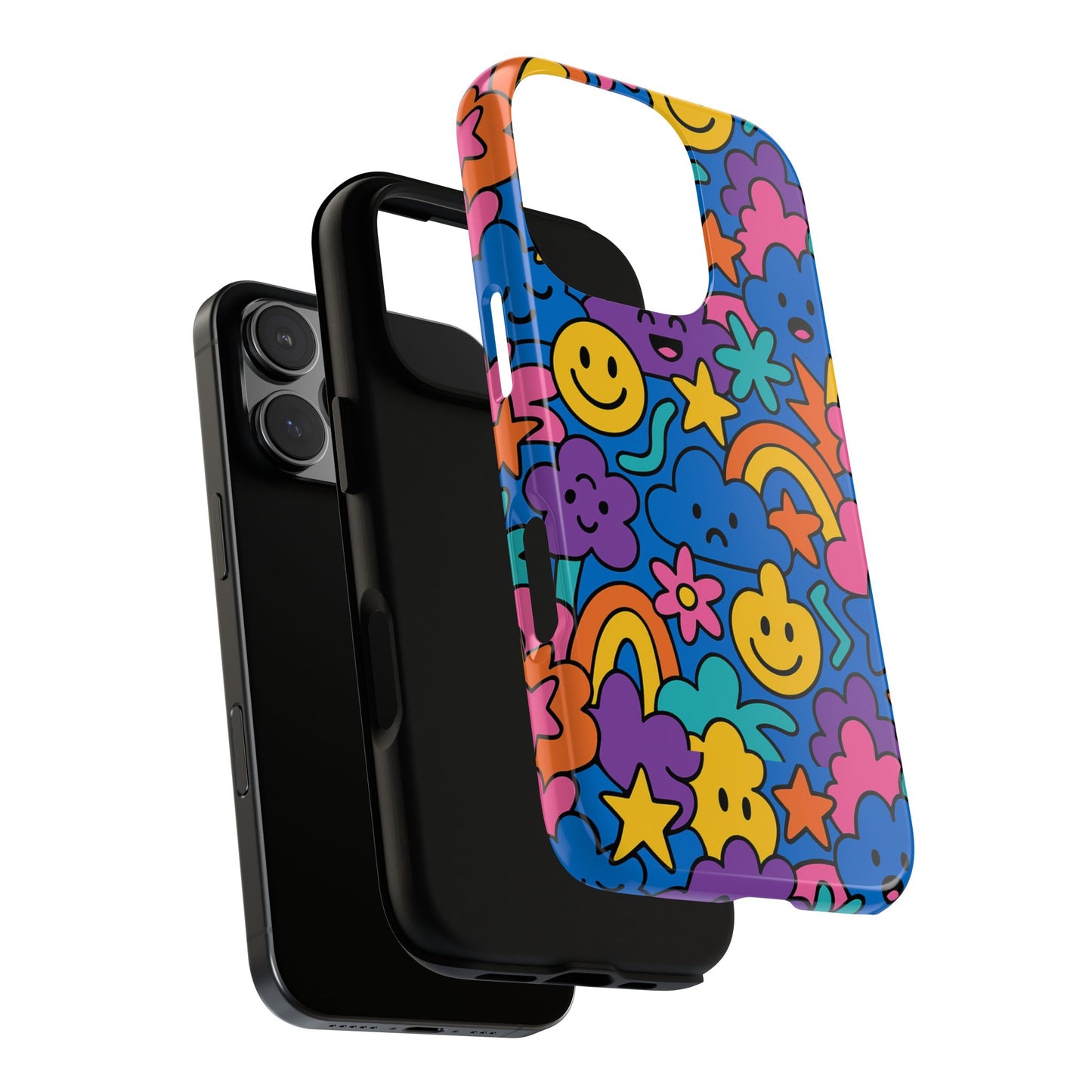 vibrant cartoon protective phone case with playful multicolour design – unisex fashion accessory – compatible with iphone 13, 14, 15 & 16 – all models including pro, pro max & plus