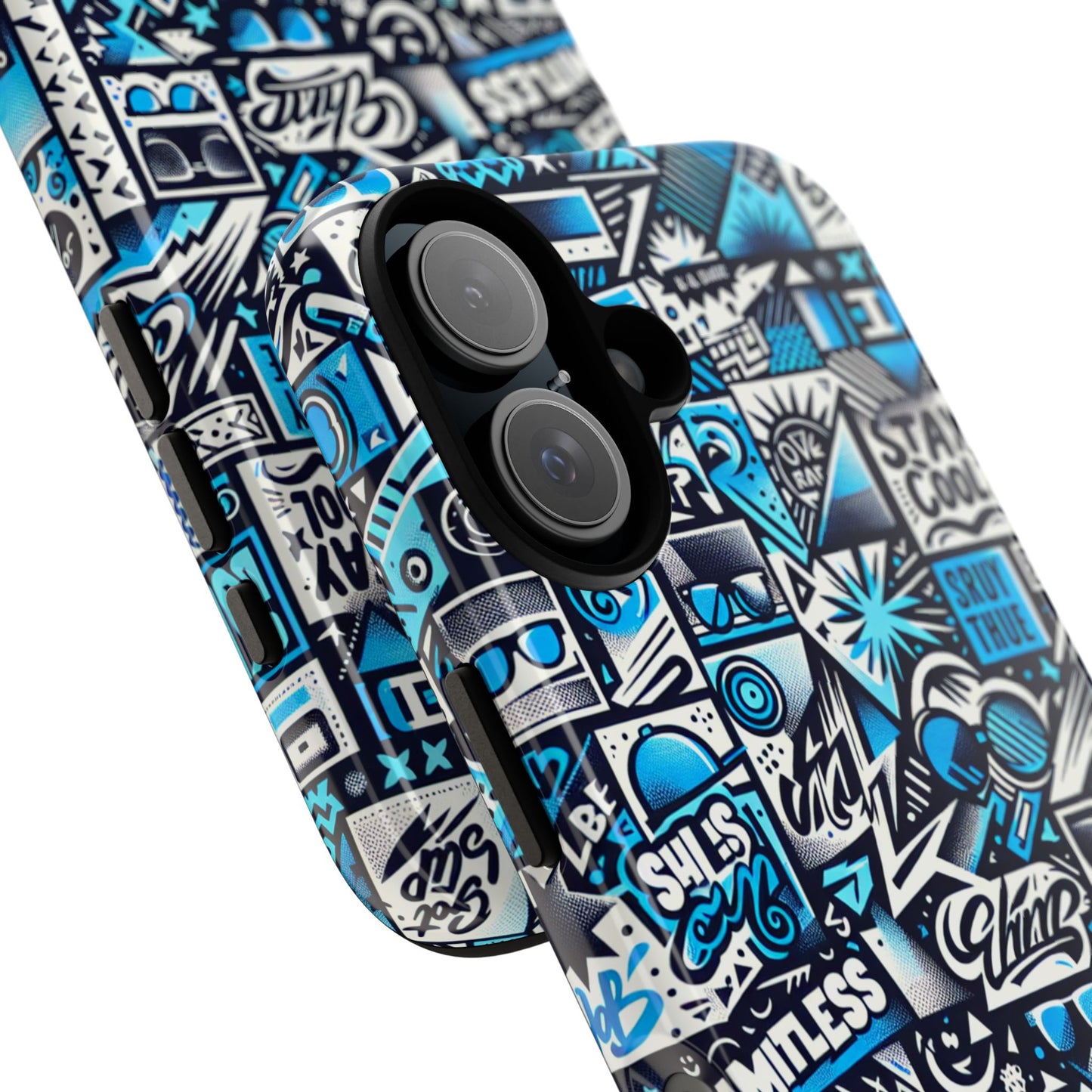 vibrant 3d wrap stylish protective phone case in playful blue and black design for trendsetters compatible with iphone 13, 14, 15 & 16 – all models including pro, pro max & plus
