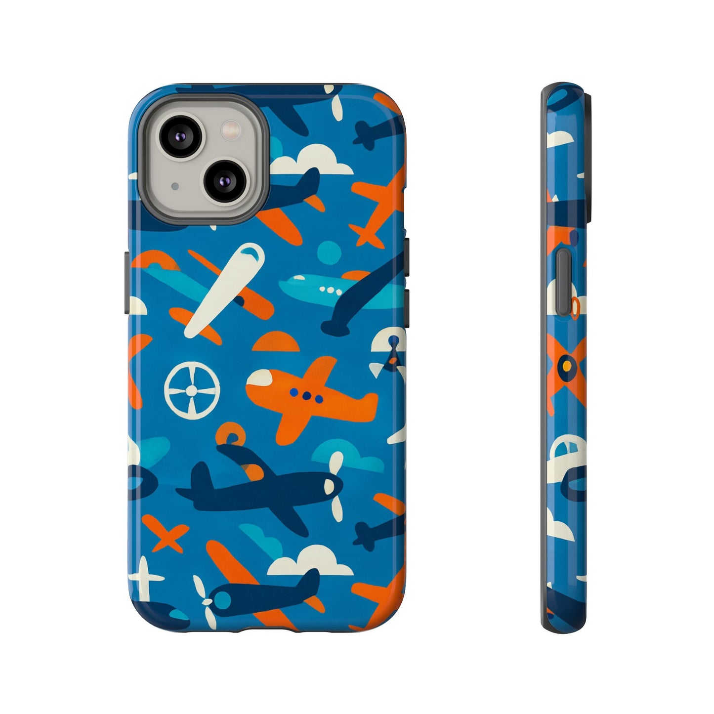 vibrant 3d airplane print phone case in blue – fun retro design for stylish protection – compatible with iphone 13, 14, 15 & 16 – all models including pro, pro max & plus