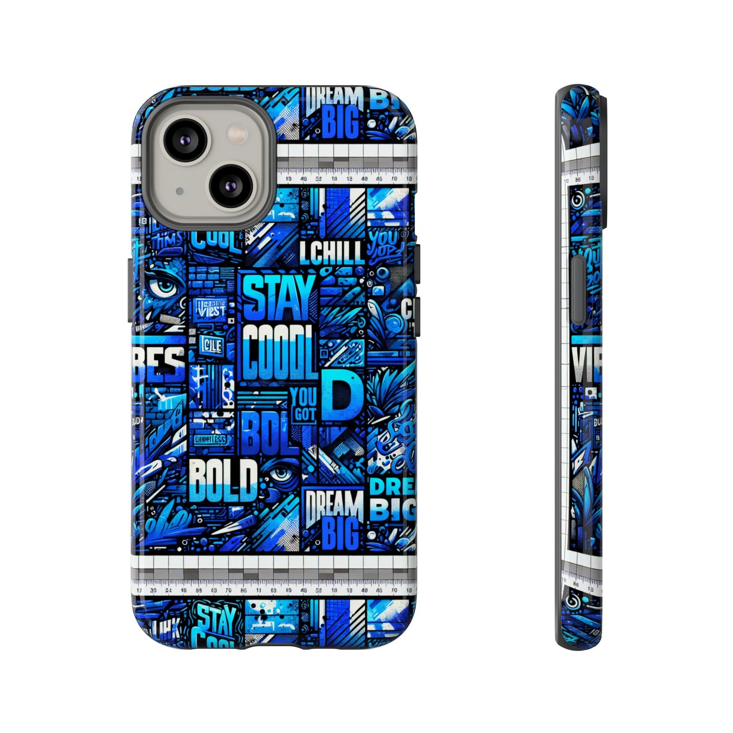 vibrant 3d wrap protective phone case in blue typography design for unique style – stylish protection compatible with iphone 13, 14, 15 & 16 – all models including pro, pro max & plus