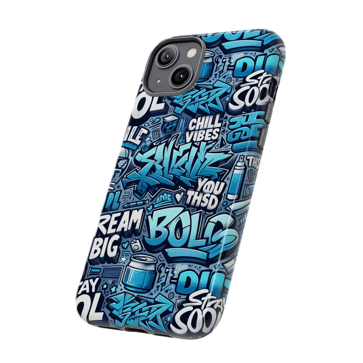 protective phone case with 3d blue graffiti design for stylish device protection and unique expression compatible with iphone 13, 14, 15 & 16 – all models including pro, pro max & plus