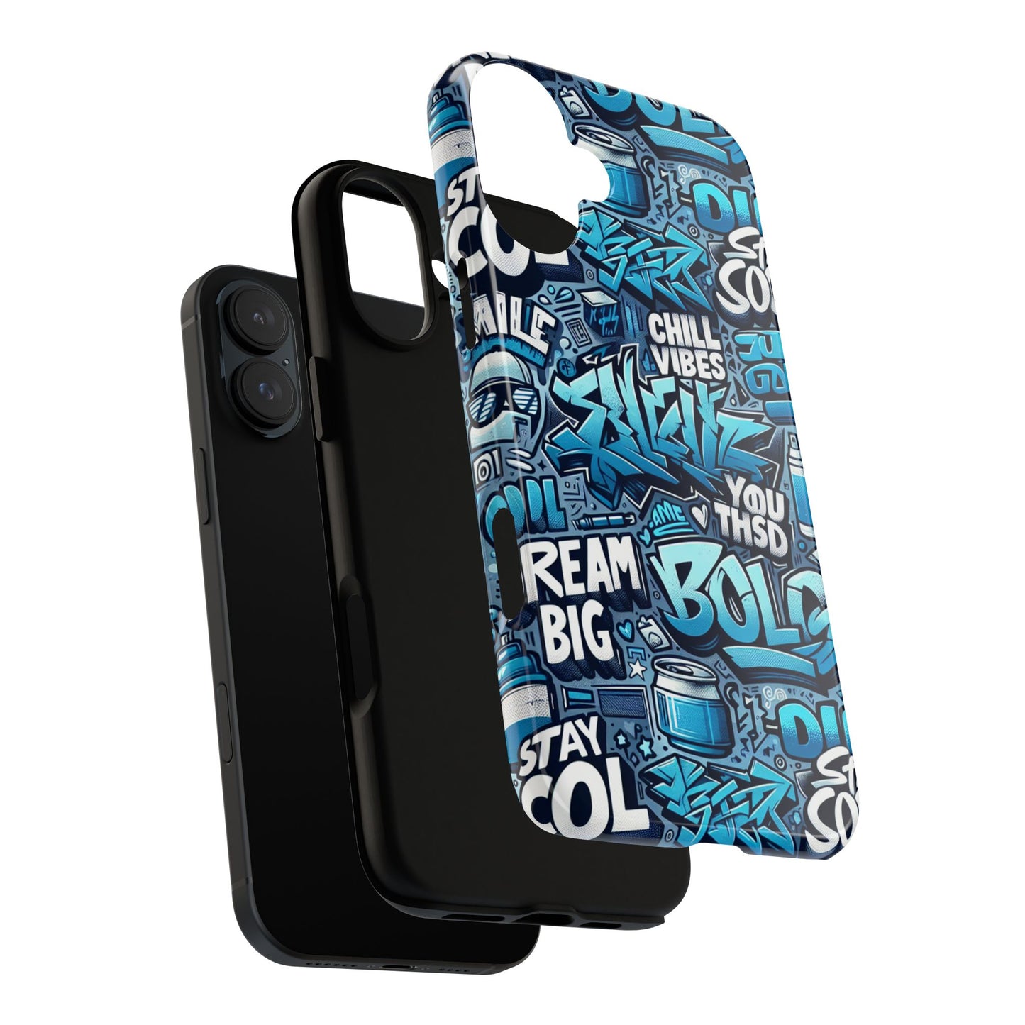 protective phone case with 3d blue graffiti design for stylish device protection and unique expression compatible with iphone 13, 14, 15 & 16 – all models including pro, pro max & plus