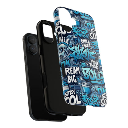 Protective Phone Case with 3D Blue Graffiti Design for Stylish Device Protection and Unique Expression Compatible with iPhone 13, 14, 15 & 16 – all models including Pro, Pro Max & Plus