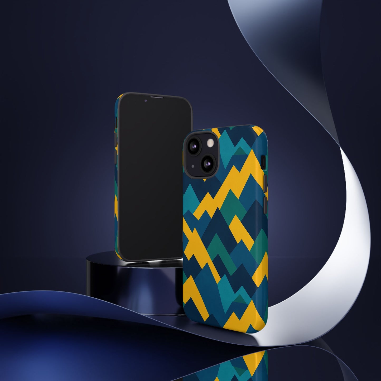 vibrant geometric mountain design protective phone case for unique style and durable protection compatible with iphone 13, 14, 15 & 16 – all models including pro, pro max & plus