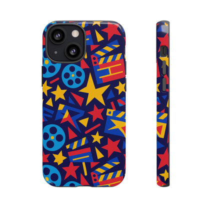 Vibrant Movie Theme Protective Phone Case with 3D Wrap Design – Colourful Stars and Film Reels – Stylish Protection Compatible with iPhone 13, 14, 15 & 16 – All Models Including Pro, Pro Max & Plus