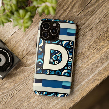 Blue Alphabet Letter D Phone Case with 3D Wrap and Shock Protection for Kids and Teens