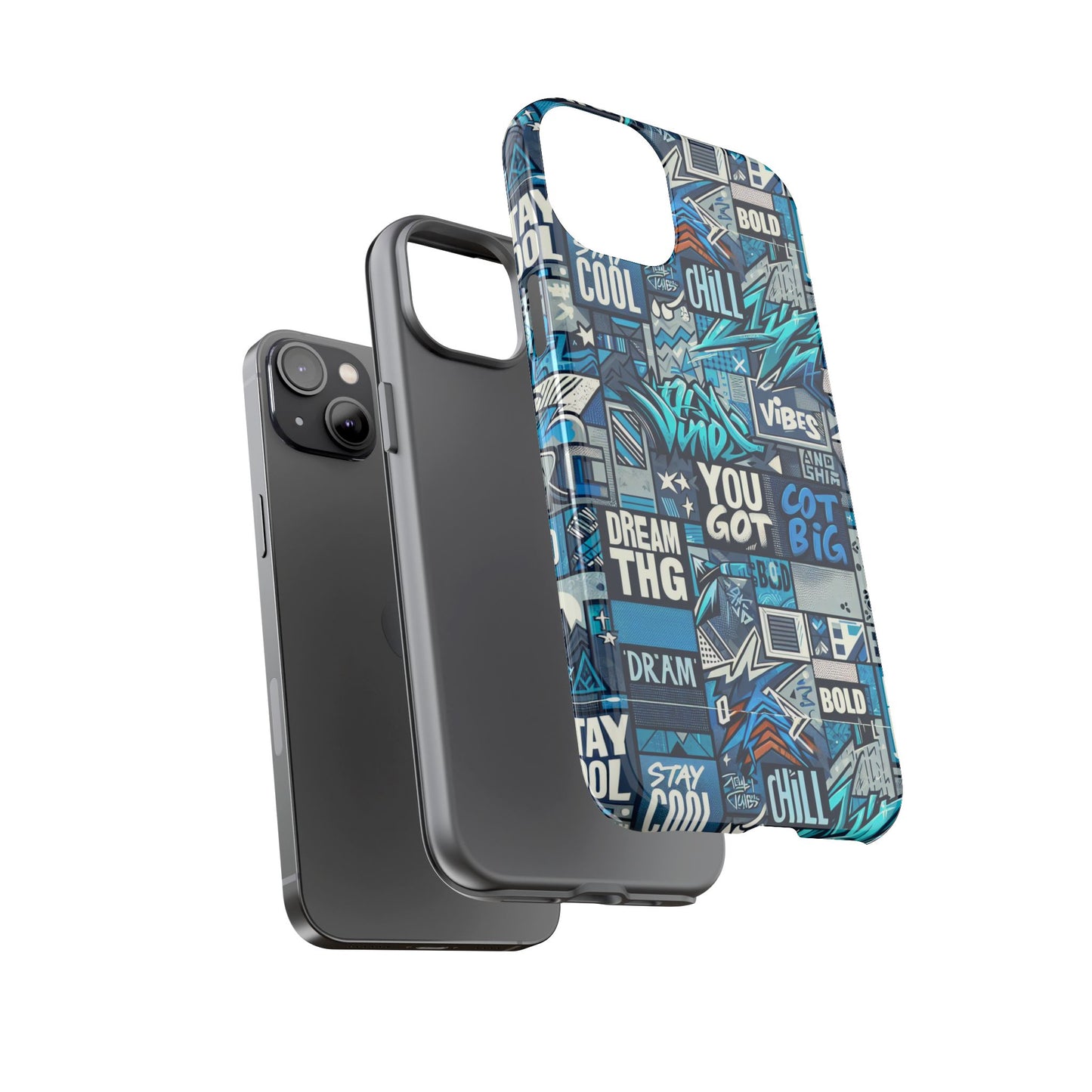 vibrant 3d wrap protective phone case in blue with playful graphic design for stylish protection – compatible with iphone 13, 14, 15 & 16 – all models including pro, pro max & plus