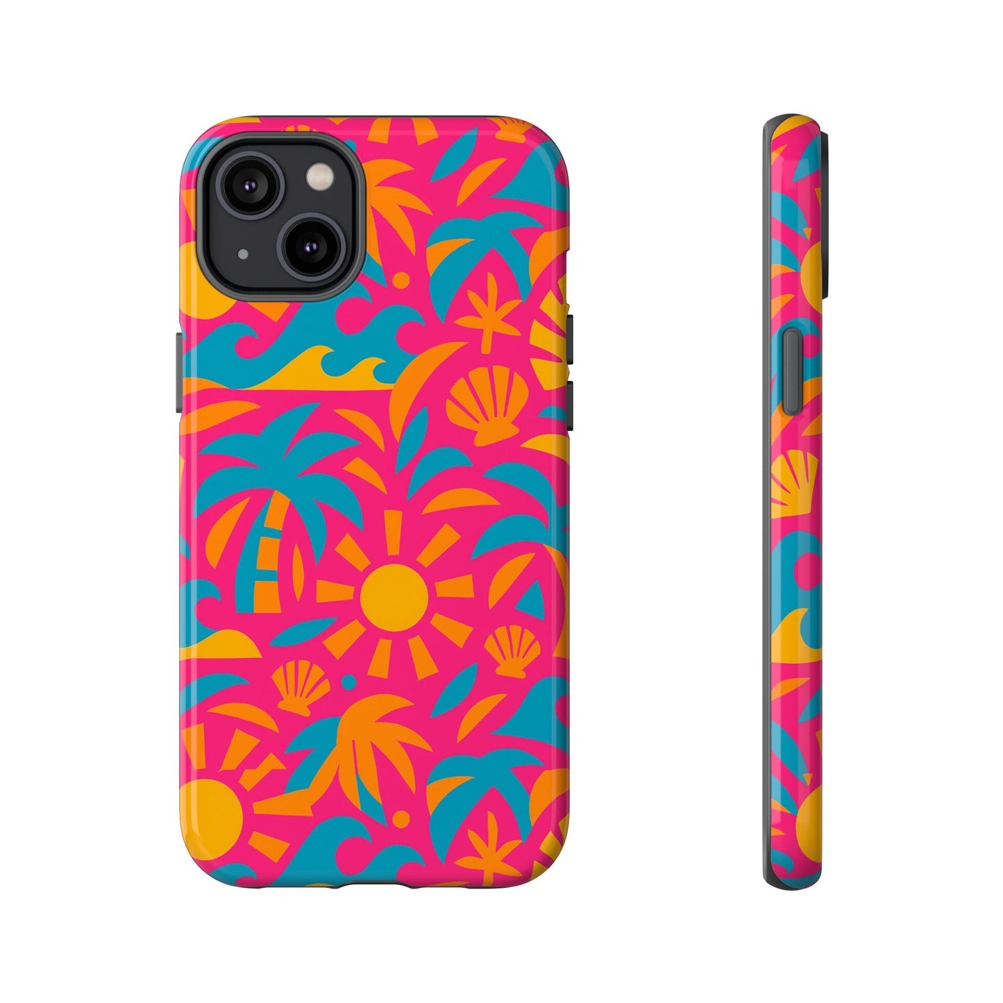 vibrant tropical 3d wrap design protective phone case with retro style – bold accessory for self-expression compatible with iphone 13, 14, 15 & 16 – all models including pro, pro max & plus