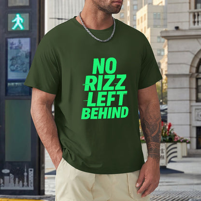 Men's T-Shirt 100% Cotton No Rizz Left Behind - Comfortable, Breathable Tee with Bold Print for Casual Wear, Gym, Fitness, and Everyday Style - Great Gift for Meme Lovers
