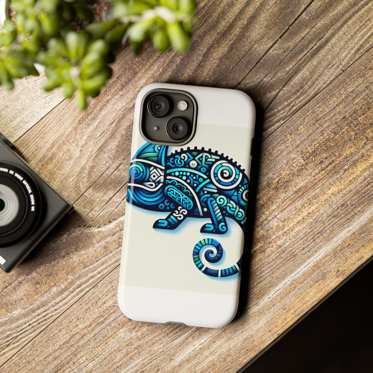 vibrant 3d chameleon phone case with blue design for stylish protection compatible with iphone 13, 14, 15 & 16 – all models including pro, pro max & plus
