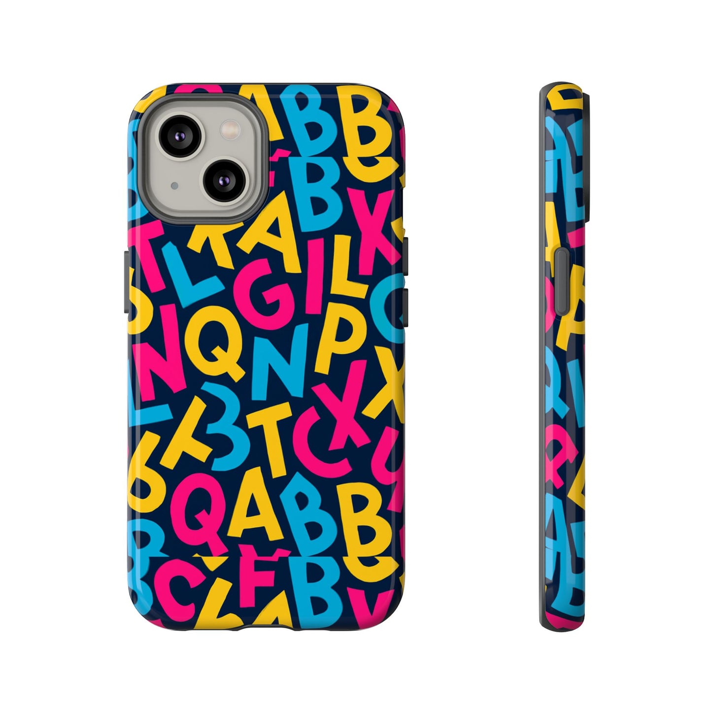 multicolour 3d wrap phone case with playful alphabet design – stylish protection for smartphones compatible with iphone 13, 14, 15 & 16 – all models including pro, pro max & plus
