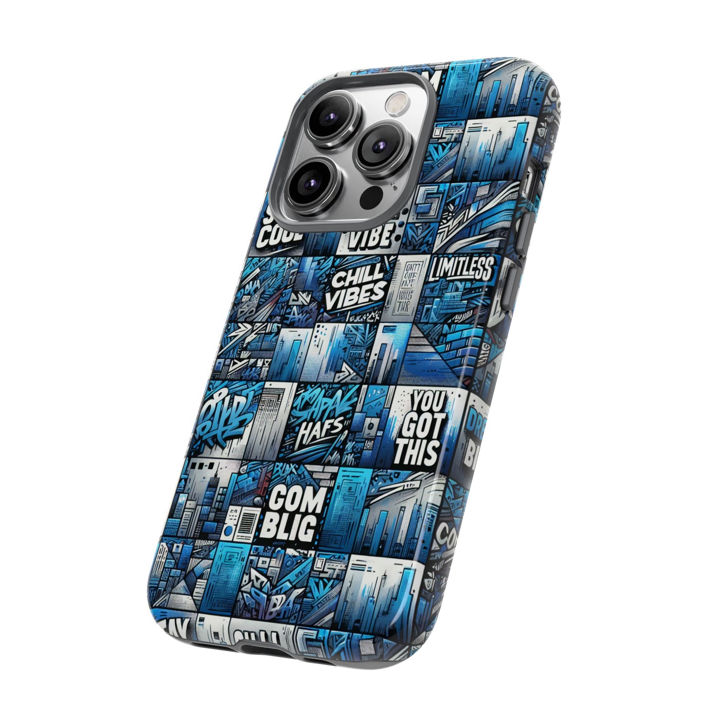 vibrant 3d wrap protective phone case in blue urban aesthetic design for stylish smartphone protection compatible with iphone 13, 14, 15 & 16 – all models including pro, pro max & plus