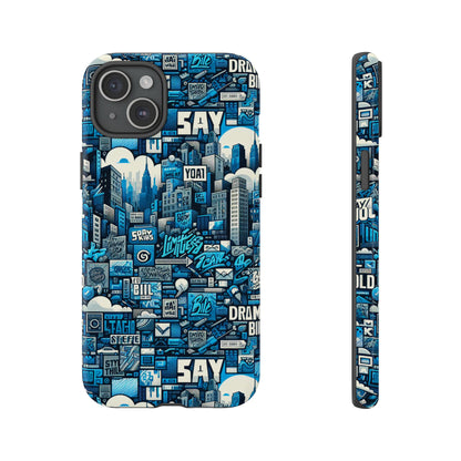 Protective Phone Case with 3D Urban Design in Blue for Stylish Protection – Trendy Accessory Compatible with iPhone 13, 14, 15 & 16 – All Models Including Pro, Pro Max & Plus