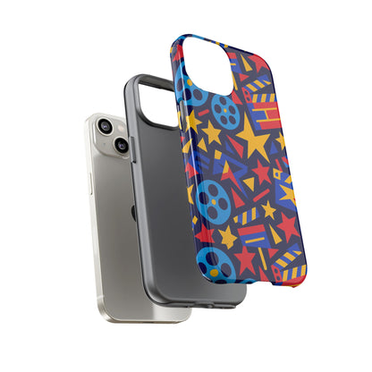 Vibrant Movie Theme Protective Phone Case with 3D Wrap Design – Colourful Stars and Film Reels – Stylish Protection Compatible with iPhone 13, 14, 15 & 16 – All Models Including Pro, Pro Max & Plus