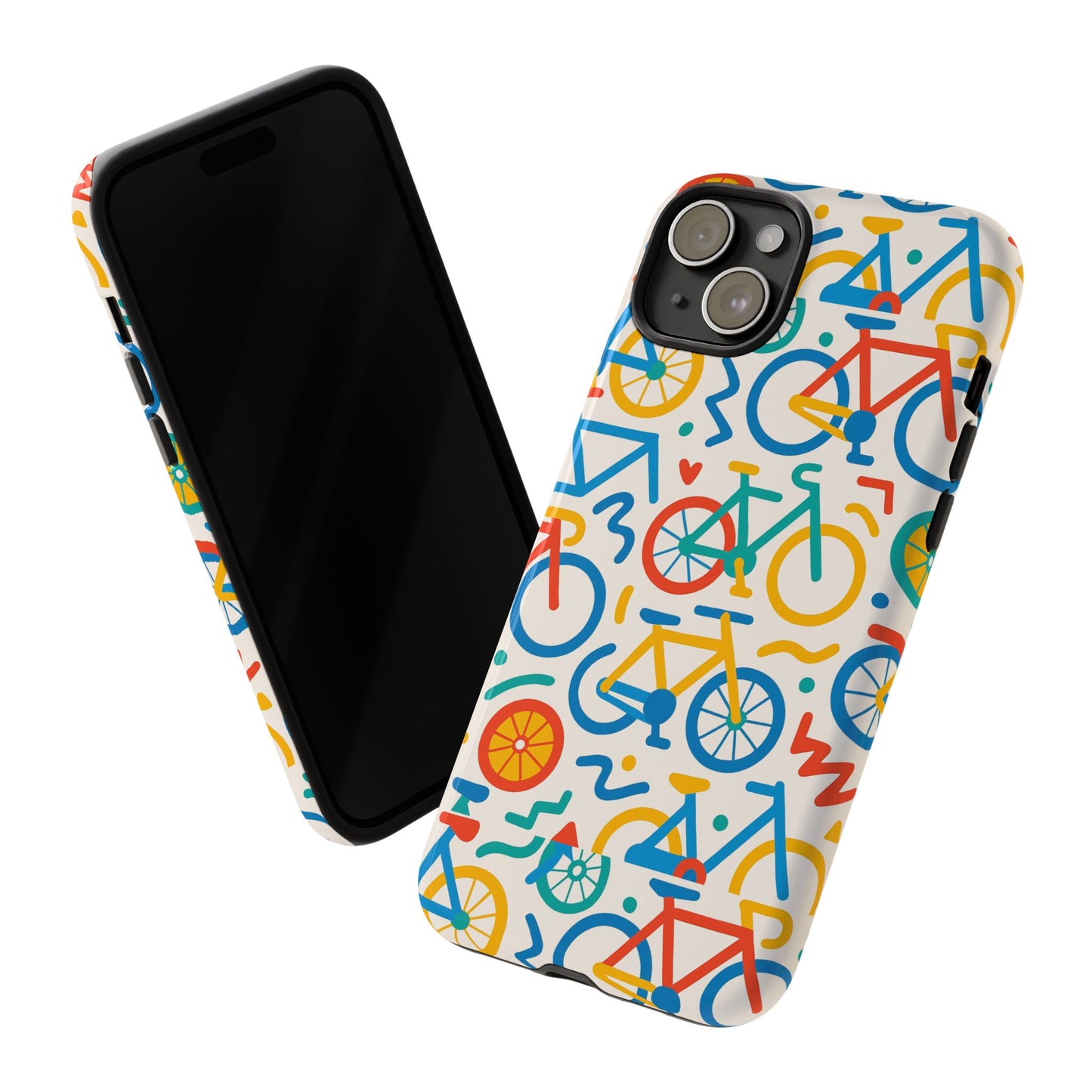 vibrant 3d bicycle print protective phone case – colourful unisex accessory for style and fun – compatible with iphone 13, 14, 15 & 16 – all models including pro, pro max & plus