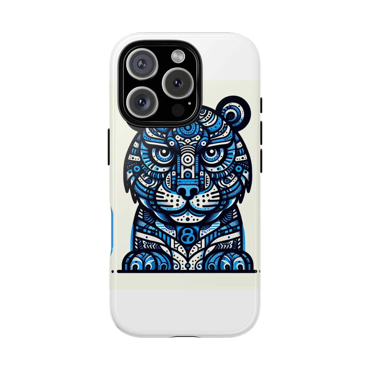 vibrant blue geometric tiger design phone case – stylish protection accessory for self-expression compatible with iphone 13, 14, 15 & 16 – all models including pro, pro max & plus