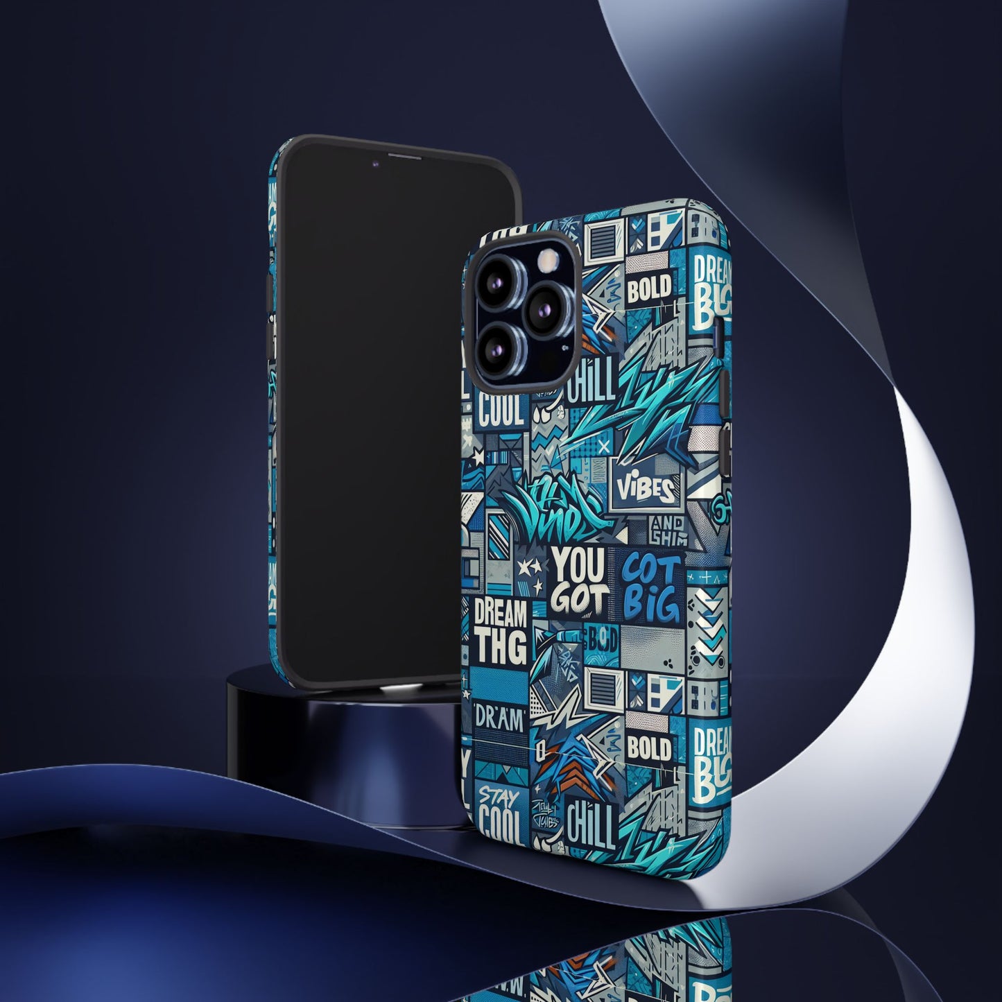 vibrant 3d wrap protective phone case in blue with playful graphic design for stylish protection – compatible with iphone 13, 14, 15 & 16 – all models including pro, pro max & plus