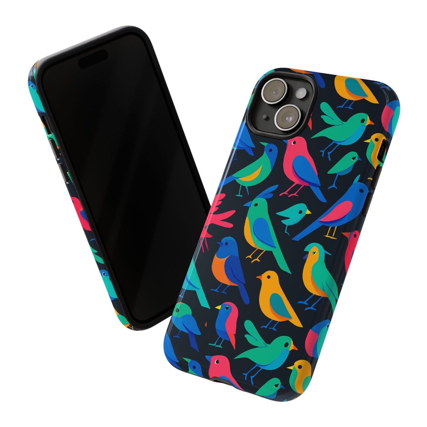 vibrant multicolour 3d bird print protective phone case for smart devices – unique accessory for trendsetters compatible with iphone 13, 14, 15 & 16 – all models including pro, pro max & plus