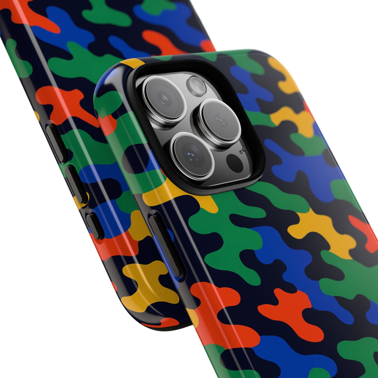 multicolour camouflage protective phone case with 3d wrap design for stylish smartphone protection compatible with iphone 13, 14, 15 & 16 – all models including pro, pro max & plus