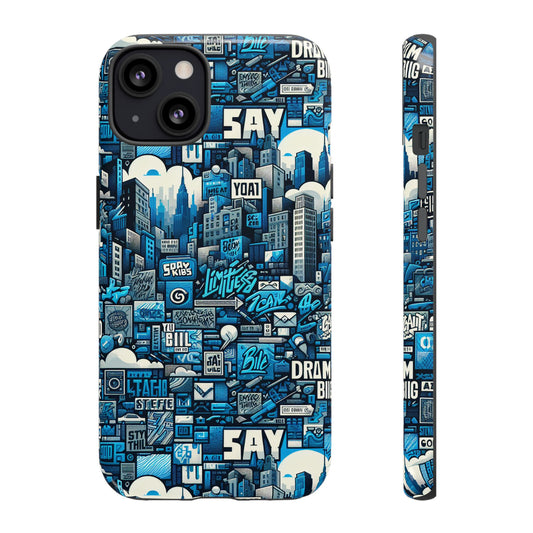 Protective Phone Case with 3D Urban Design in Blue for Stylish Protection – Trendy Accessory Compatible with iPhone 13, 14, 15 & 16 – All Models Including Pro, Pro Max & Plus