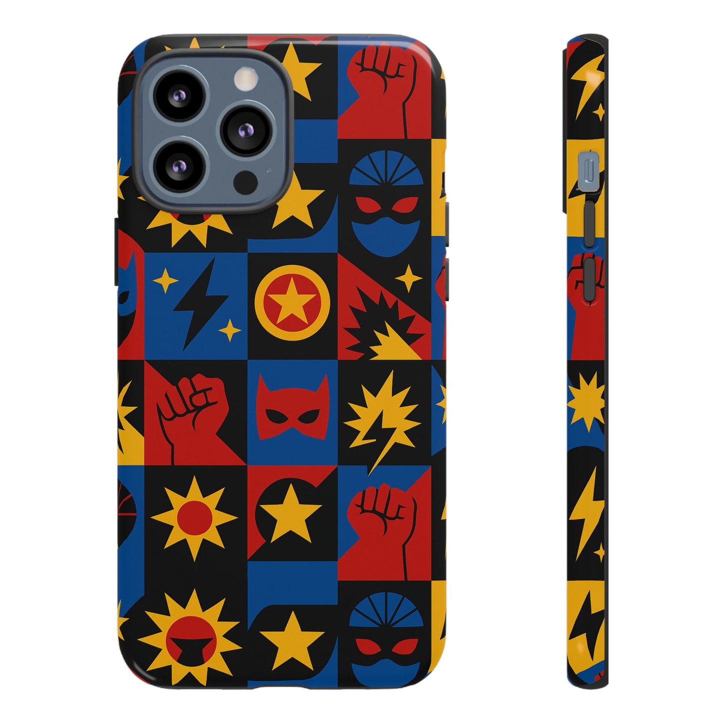 vibrant superhero phone case with retro 3d design for stylish protection compatible with iphone 13, 14, 15 & 16 – all models including pro, pro max & plus