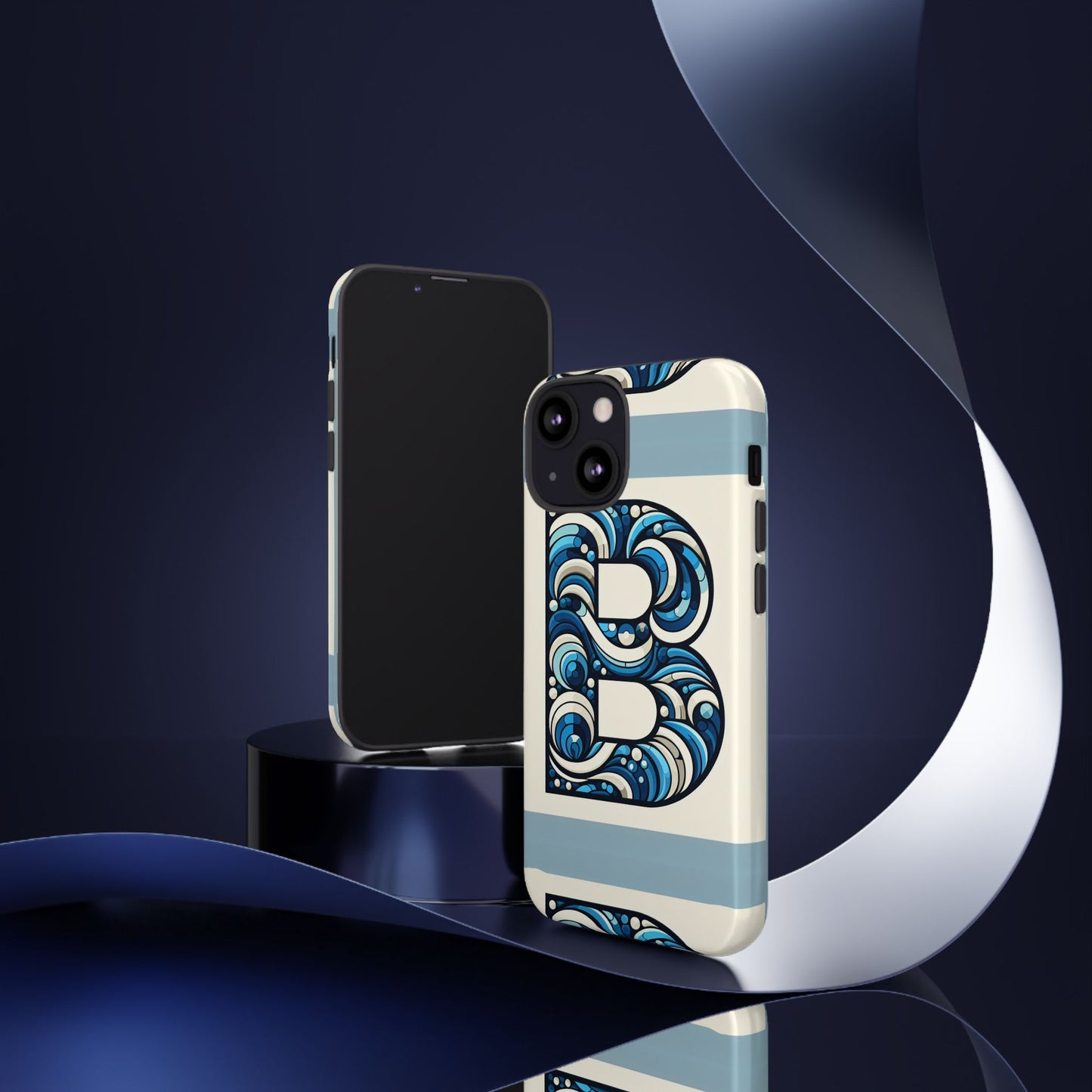 blue alphabet letter b phone case with 3d wrap and shock protection for kids and teens durable tpu cover with vibrant design