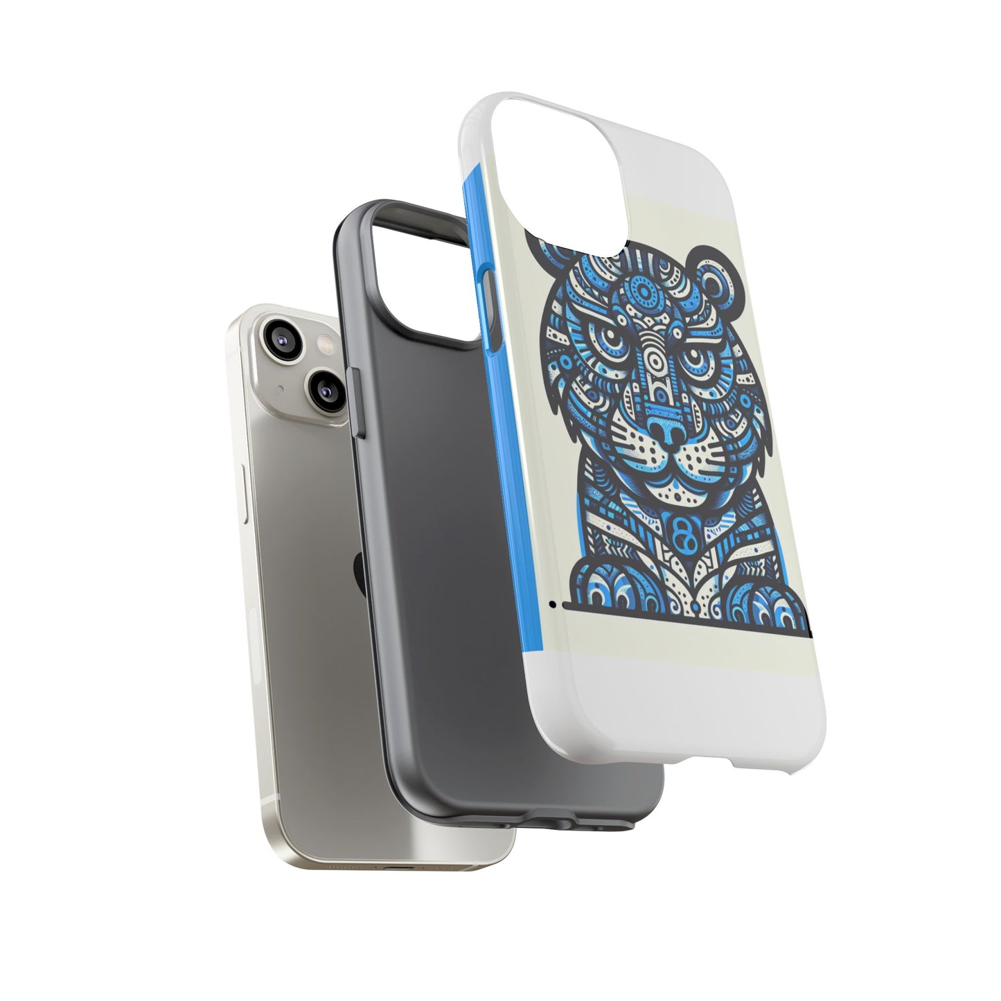 vibrant blue geometric tiger design phone case – stylish protection accessory for self-expression compatible with iphone 13, 14, 15 & 16 – all models including pro, pro max & plus
