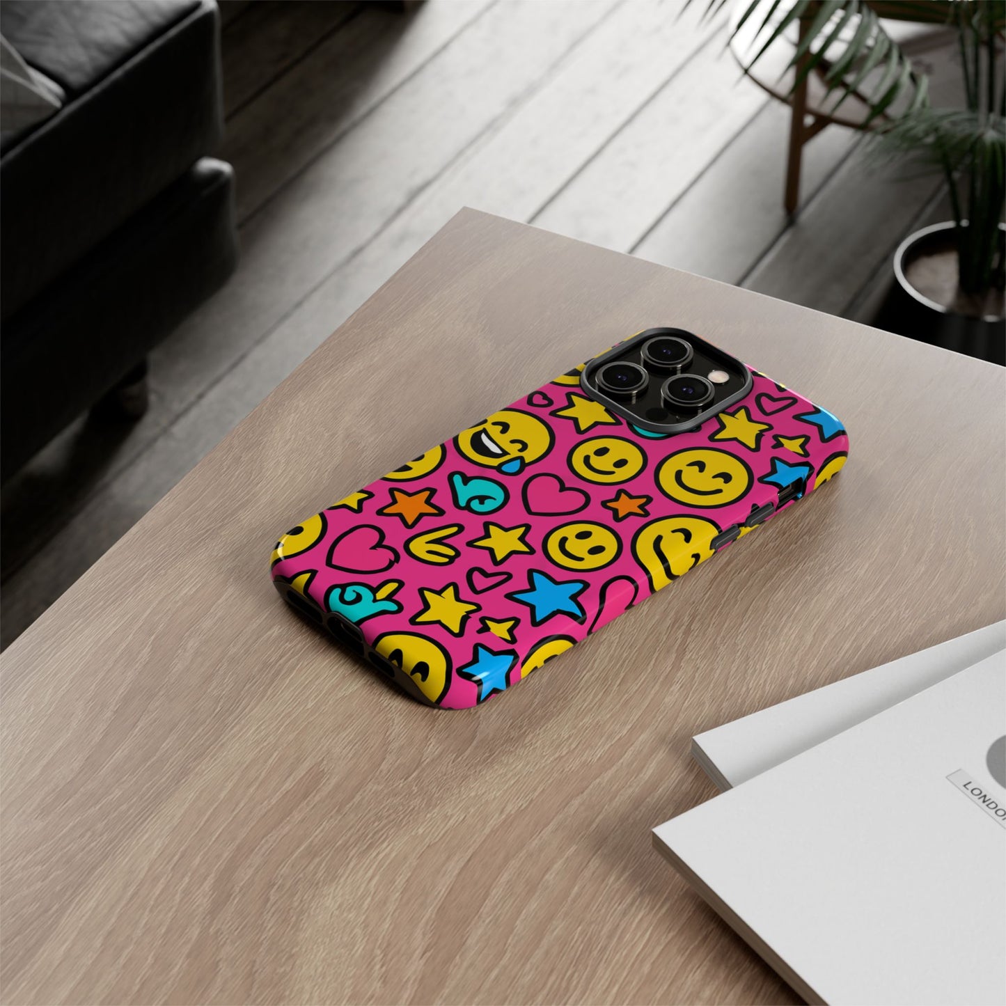 vibrant pink emoji phone case with 3d wrap design for stylish protection compatible with iphone 13, 14, 15 & 16 – all models including pro, pro max & plus