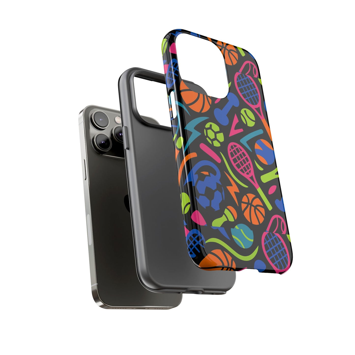vibrant 3d sport-themed protective phone case in multicolour design for active lifestyle compatible with iphone 13, 14, 15 & 16 – all models including pro, pro max & plus