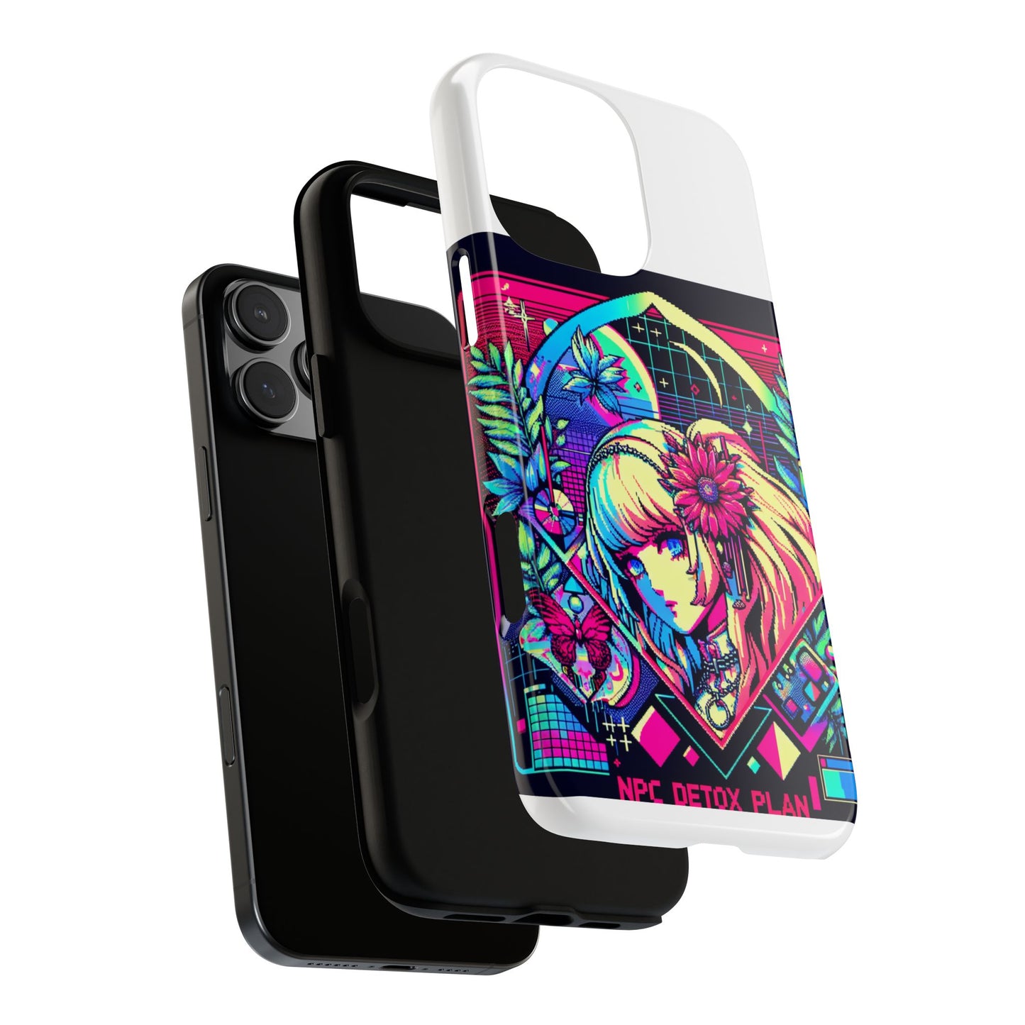 npc detox plan - vibrant protective phone case for anime and comic lovers, durable shock absorption, uv protected, glossy or matte finish